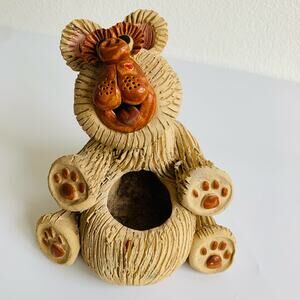 Vintage Pence Pets Studio Art Pottery Teddy Bear Planter Pot Sculpture Clay